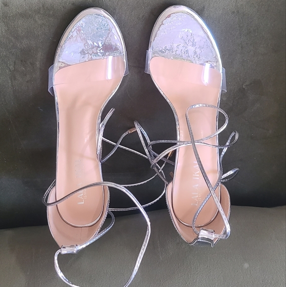 BNIB Lala Akai open toe rhinestone ankle strappy clear sandals sz 38 - Picture 4 of 8